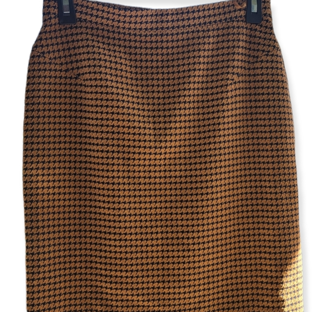 LAURÈL Women's Houndstooth Wool Mini Skirt Brown & Black Size 36.